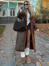 Lunivop Chic Brown Faux Lambswool Splicing Coat For Women Elegant Fur Collar Long Sleeve Thicken